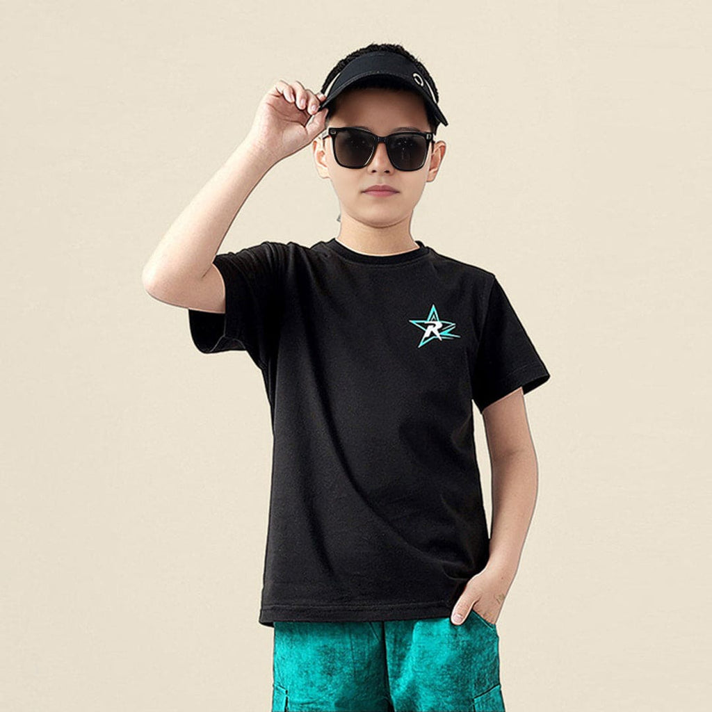 Boys Solid Short Sleeves T-Shirt Tshirts Black 6-7 Y 