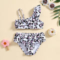 Girls White Abstract Printed Top With Briefs Swimwear Sets Sets White 1-2 Y