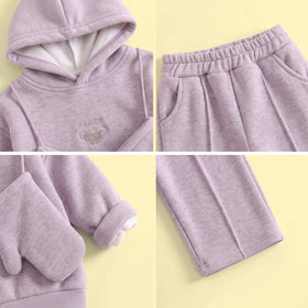 Girls Lavender Embellished Hooded Sweatshirt & Pants Co-ord Sets Sets