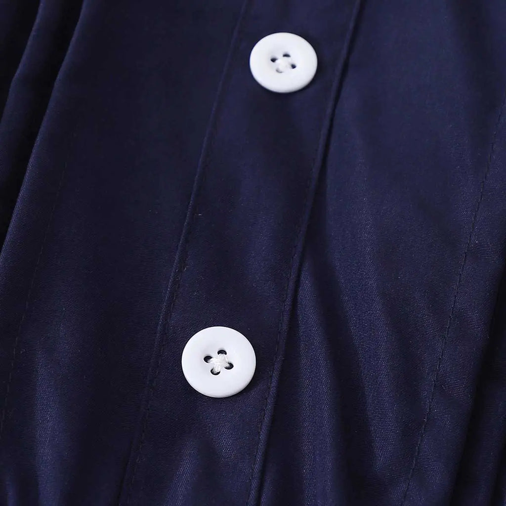 Girls Navy Blue Solid Long Sleeves Fit & Flare Midi Dress Casual Dresses