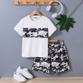 Boys White Short Sleeve Camouflage Printed T-Shirt With Shorts Set 2 pc. Sets