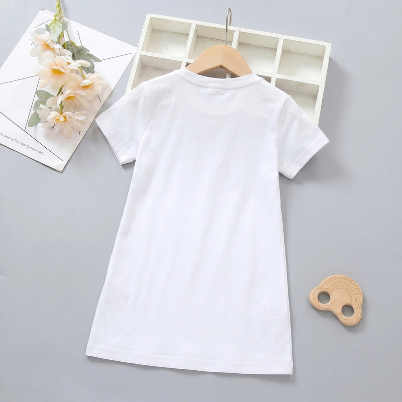 Girls Off White Butterfly Print Short Sleeve T-Shirt Dress Casual Dresses