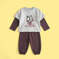 Girls Grey Graphic T-Shirt With Striped Pants Sets Sets Grey 1-2 Y