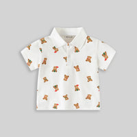 Boys White Teddy Bear Printed Short Sleeve Polo T-Shirt Tshirts