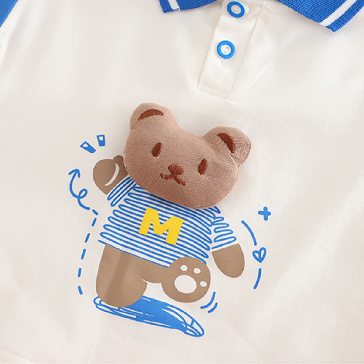 Boys Blue Bear Printed Short Sleeves Polo T-Shirt With Denim Shorts Set 2 pc. Sets