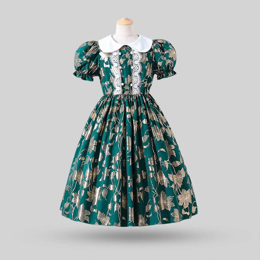 Girls Peter Pan Collar Flower Print Fit & Flare Dress Casual Dresses   