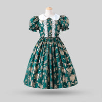 Girls Peter Pan Collar Flower Print Fit & Flare Dress Casual Dresses   