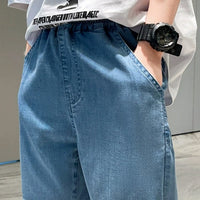 Boys Blue Elasticated Waist Baggy Fit Denim Jeans Pants