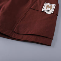 Boys Contrast Pocket Striped Shirt With Dark Brown Cargo Shorts Set 2 pc. Sets