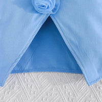 Girls Blue Sleeveless Waistcoat With Top & Skirt Sets Sets