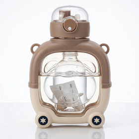 Kids Chocolate Brown Bear Cartoon Straw Water Bottle Trending Accessories Brown Onesize