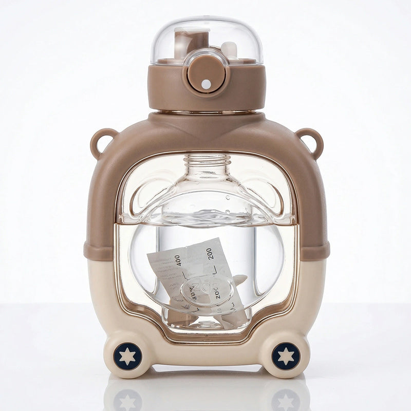 Kids Chocolate Brown Bear Cartoon Straw Water Bottle Trending Accessories Brown Onesize