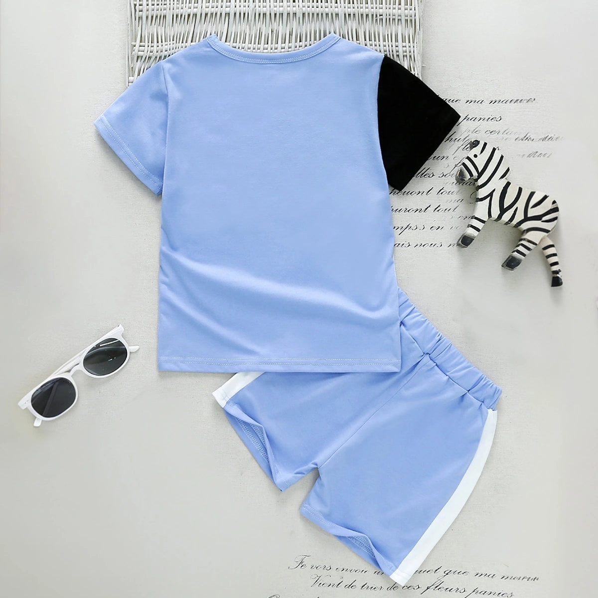 Boys Light Blue Colourblocked Short Sleeve T-Shirt With Shorts Sets 2 pc. Sets