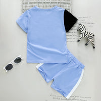 Boys Light Blue Colourblocked Short Sleeve T-Shirt With Shorts Sets 2 pc. Sets