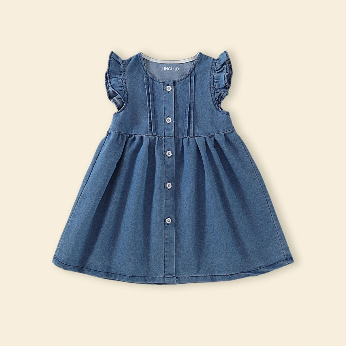 Girls Blue Flutter Sleeve Light Wash Denim A-Line Dress Casual Dresses