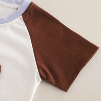 Boys Brown Elephant Printed Raglan Sleeves T-Shirt With Striped Shorts Set 2 pc. Sets