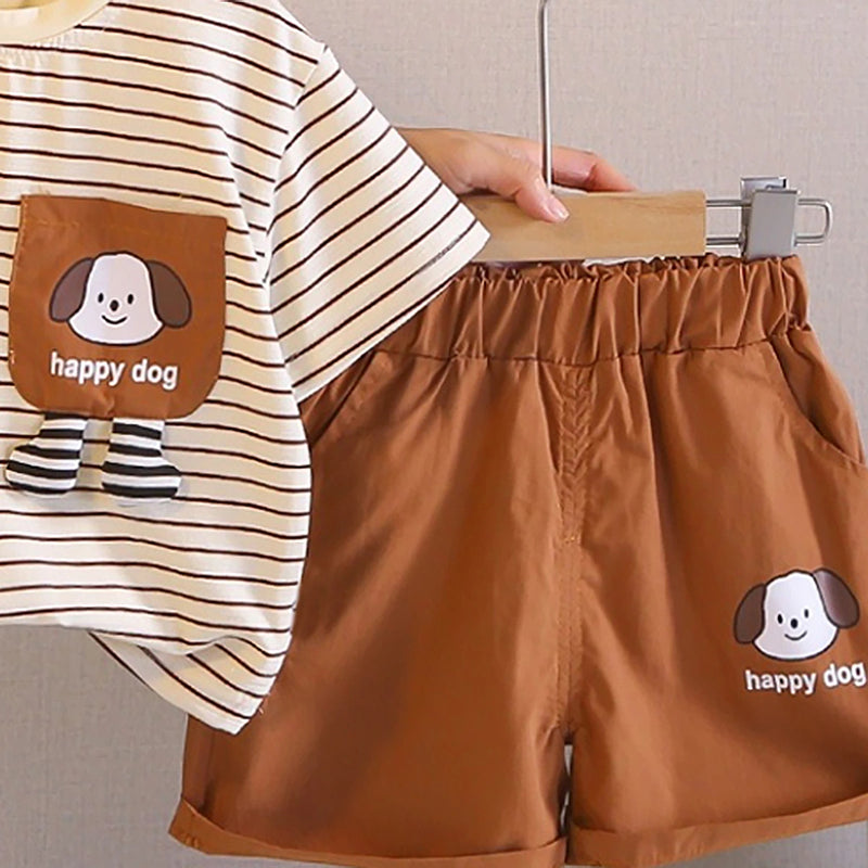 Boys Brown Striped Short Sleeve T-Shirt With Shorts Sets 2 pc. Sets