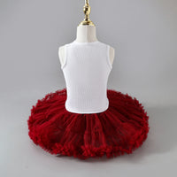 Girls Flower Applique Top With Maroon Tiered Tulle Skirts Set Sets