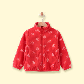 Girls Red Snowflake Print Fleece Jacket Coats & Jackets Red 2-3 Y
