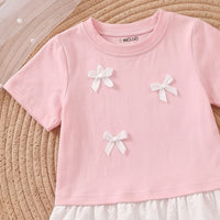 Girls Pink Short Sleeve Bow Applique T-Shirt With Pants Sets 2 pc. Sets