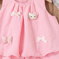 Girls Light Pink Kitty Applique Sleeveless Top With Shorts Sets 2 pc. Sets