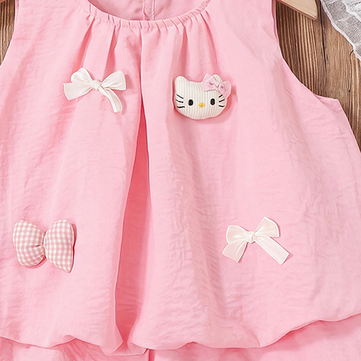 Girls Light Pink Kitty Applique Sleeveless Top With Shorts Sets 2 pc. Sets