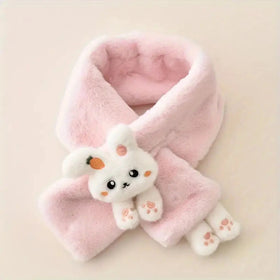 Girls Pink Bunny Plush Warm Winter Scarf Trending Accessories
