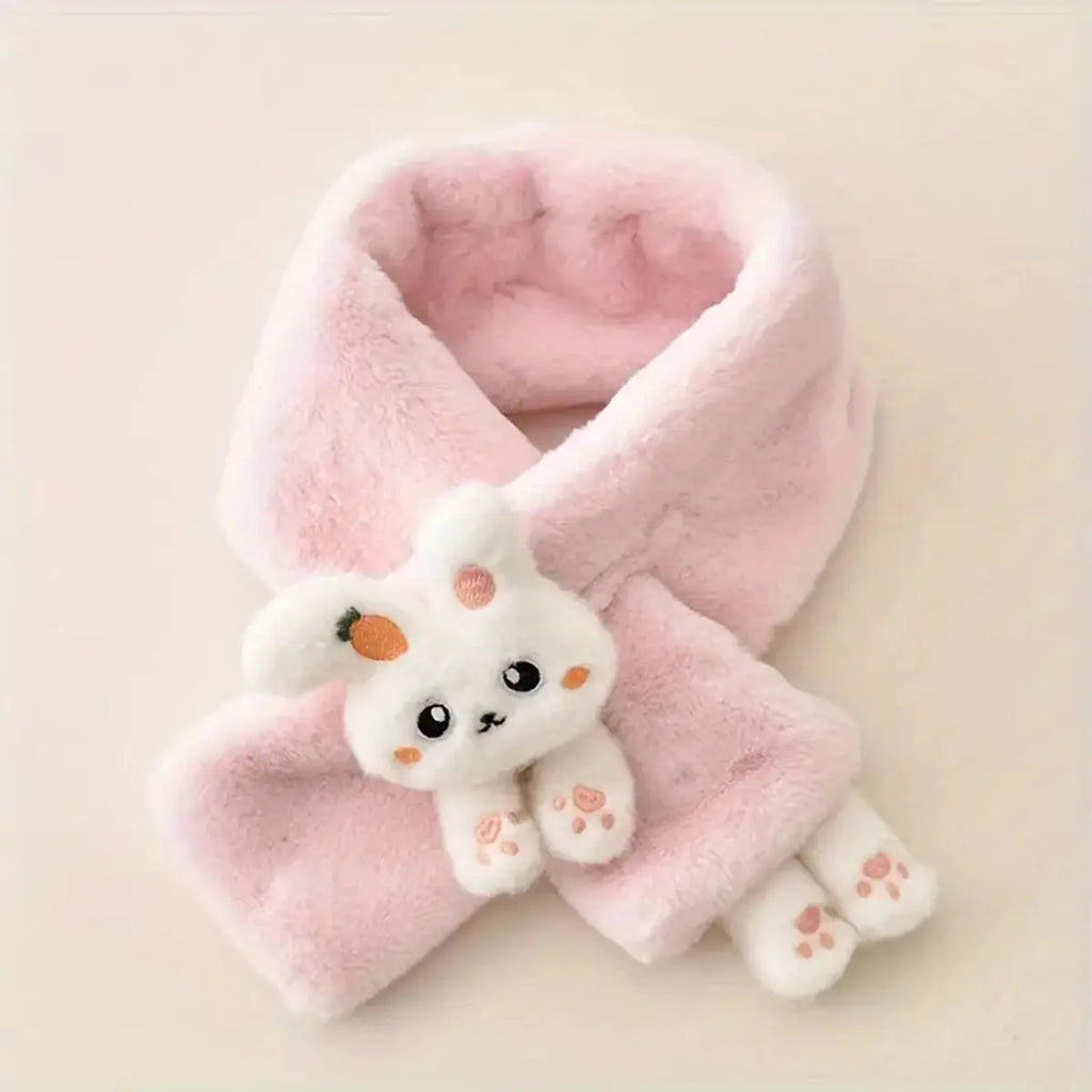 Girls Pink Bunny Plush Warm Winter Scarf Trending Accessories