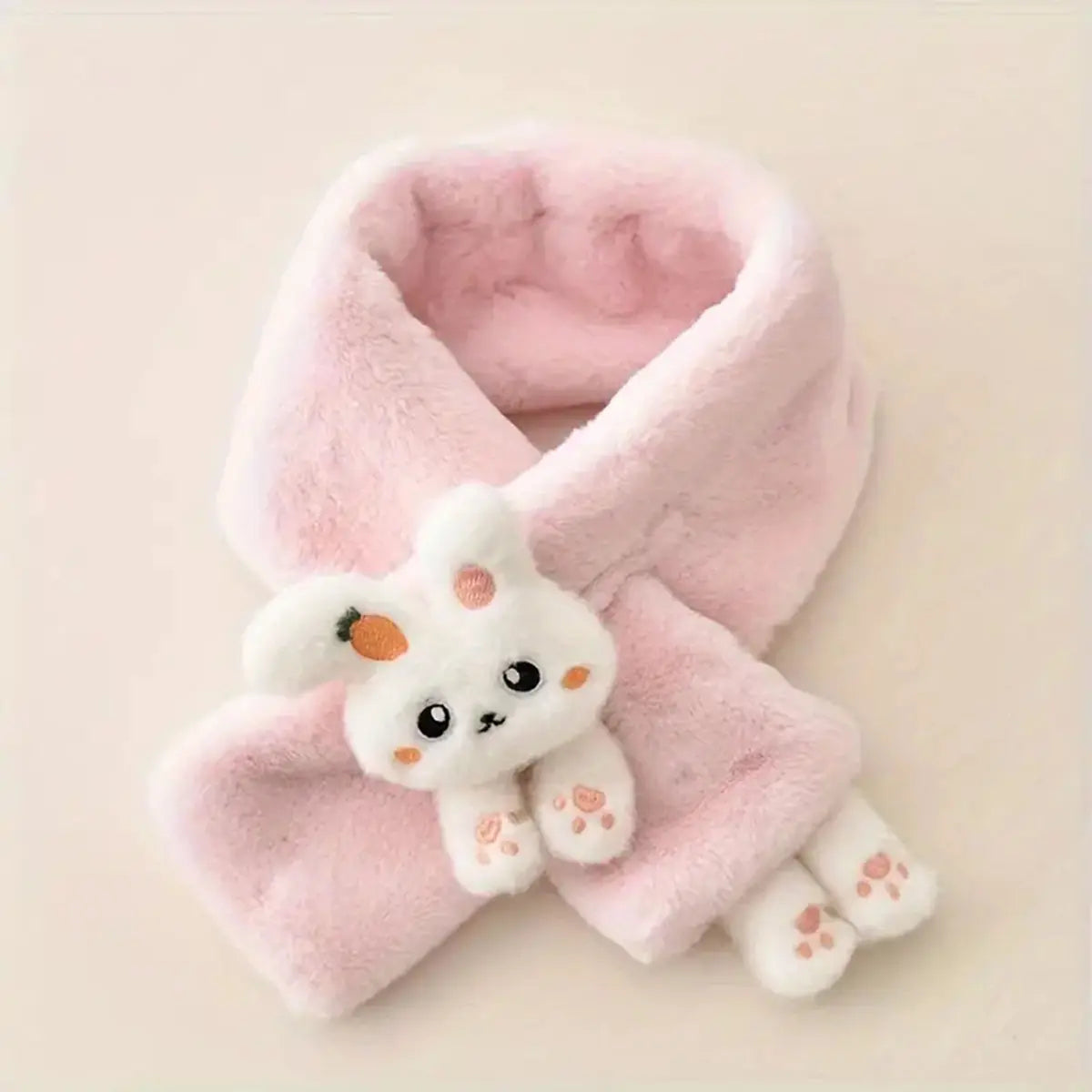 Girls Pink Bunny Plush Warm Winter Scarf Trending Accessories