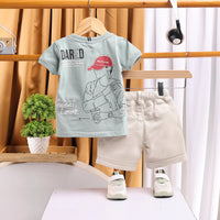 Boys Sea Green Graphics Short Sleeves T-Shirt With Shorts Set Sets