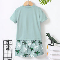 Boys Light Green Dinosaur Graphic Short Sleeve T-Shirt With Shorts Sets 2 pc. Sets