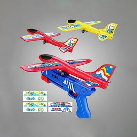 Kids Blue Airplane Launcher Gun with Foam Planes Trending Accessories