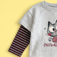 Girls Grey Graphic T-Shirt With Striped Pants Sets Sets
