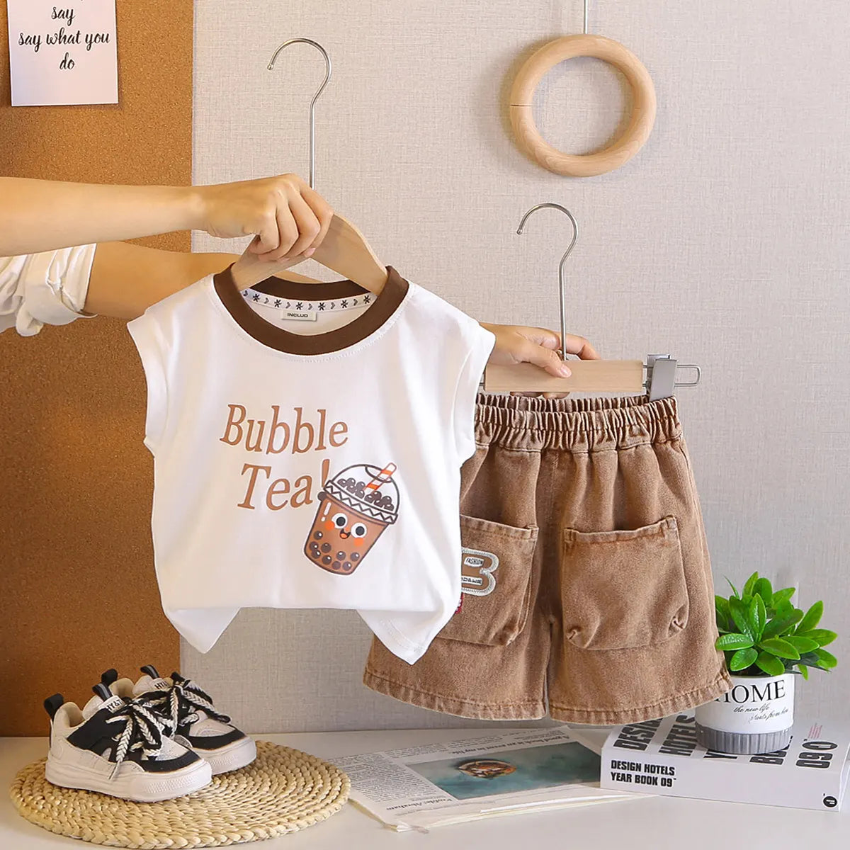 Boys White Typographic Printed Sleeveless T-Shirt With Shorts Sets Sets White 1-2 Y