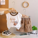 Boys White Typographic Printed Sleeveless T-Shirt With Shorts Sets