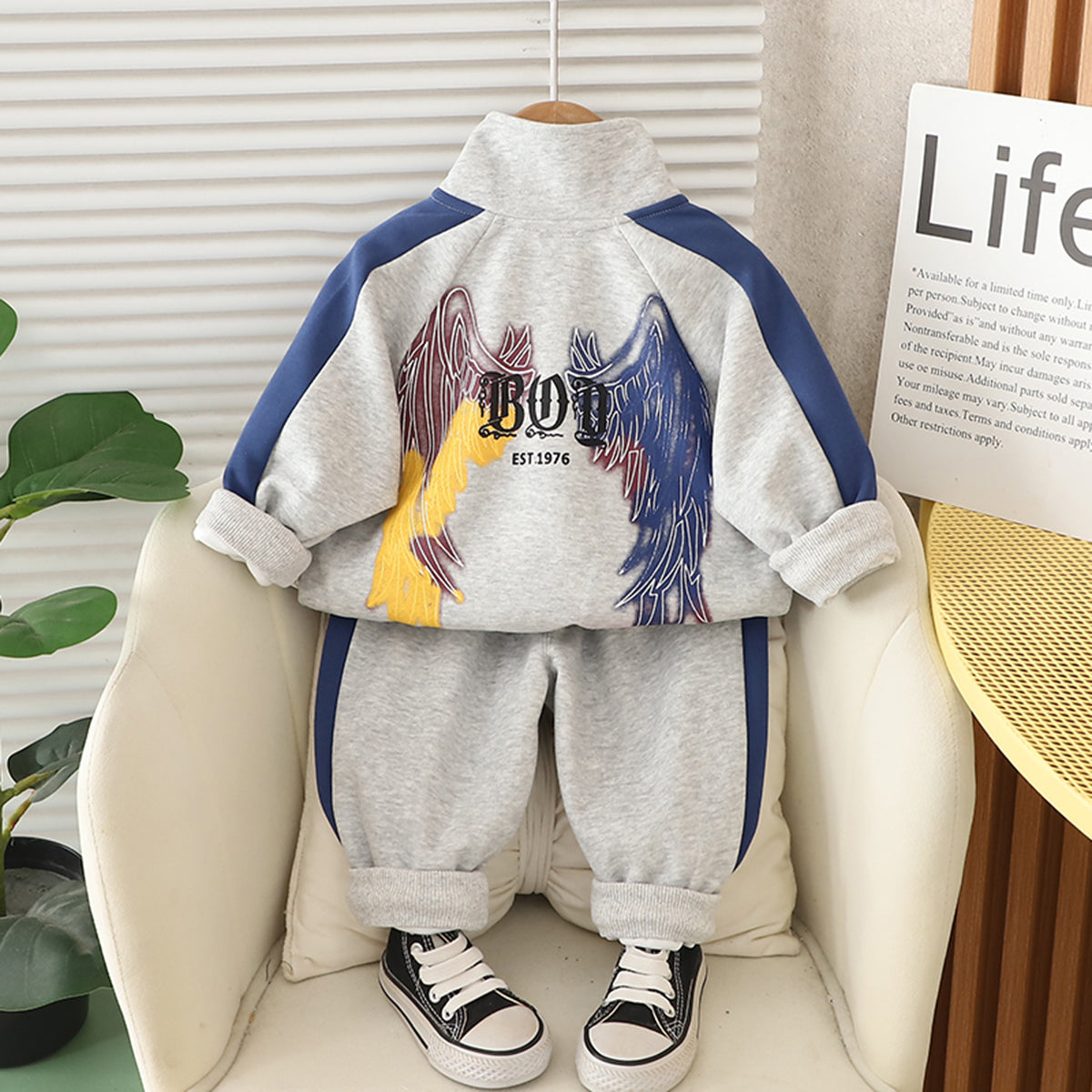 Boys Grey Graphics Printed Zipper Sweatshirt With Pant Set 3 pc. Sets