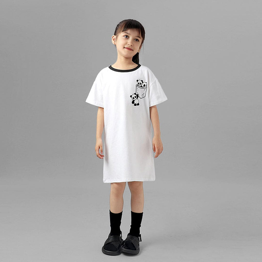 Girls Panda Print Short Sleeves T-shirt Dress