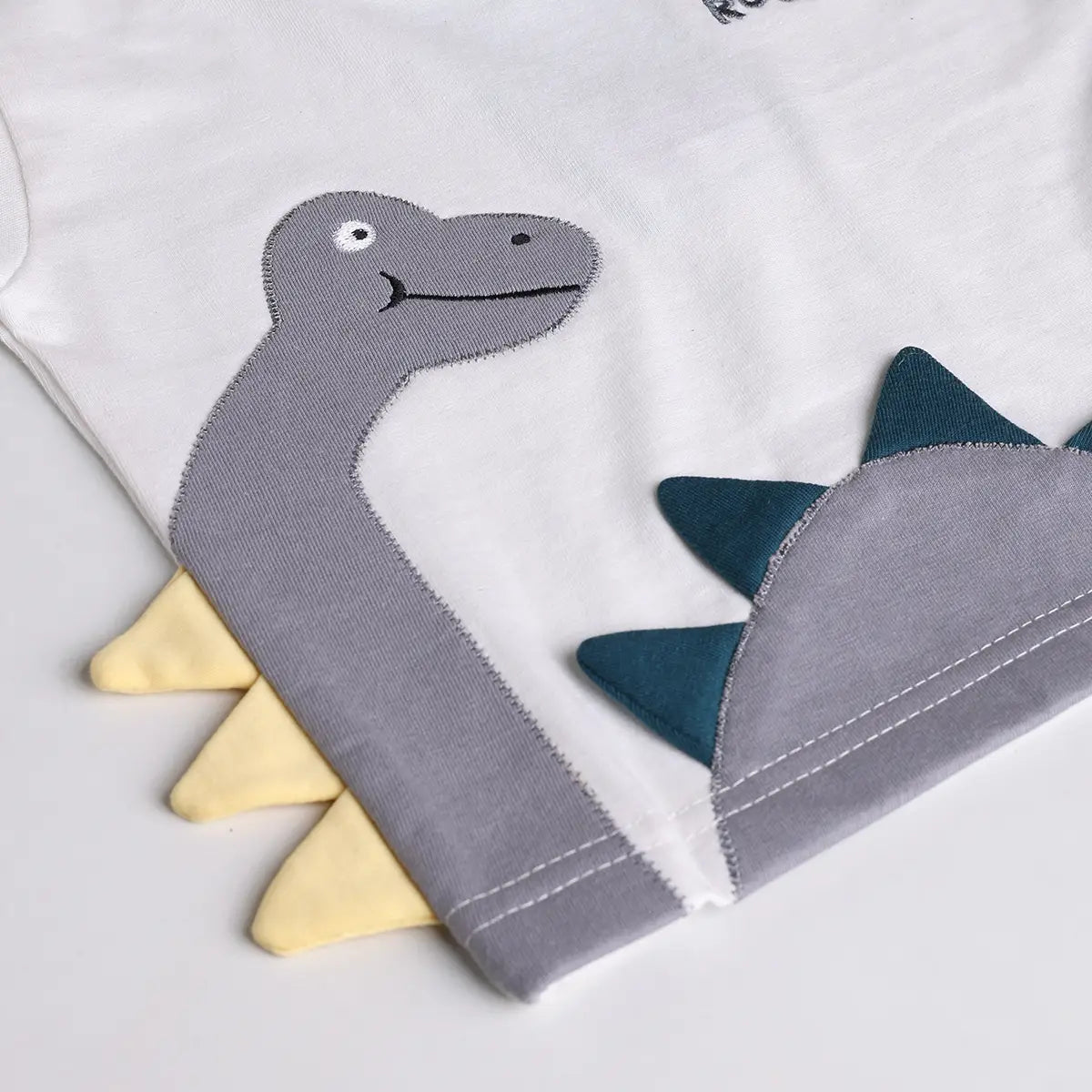 Boys White Dinosaur Applique Short Sleeve T-Shirt With Elasticated Shorts Sets 2 pc. Sets