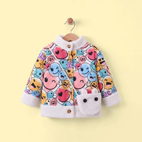 Girls Multicolour Smiley Printed Long Sleeve Jacket Coats & Jackets Multicolor 1-2 Y
