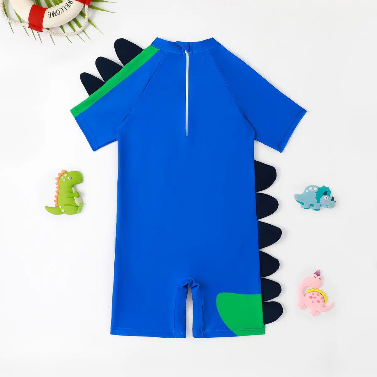 Boys Blue Dinosaur Themed Short Sleeves Swimwear Bodysuit Beachwear