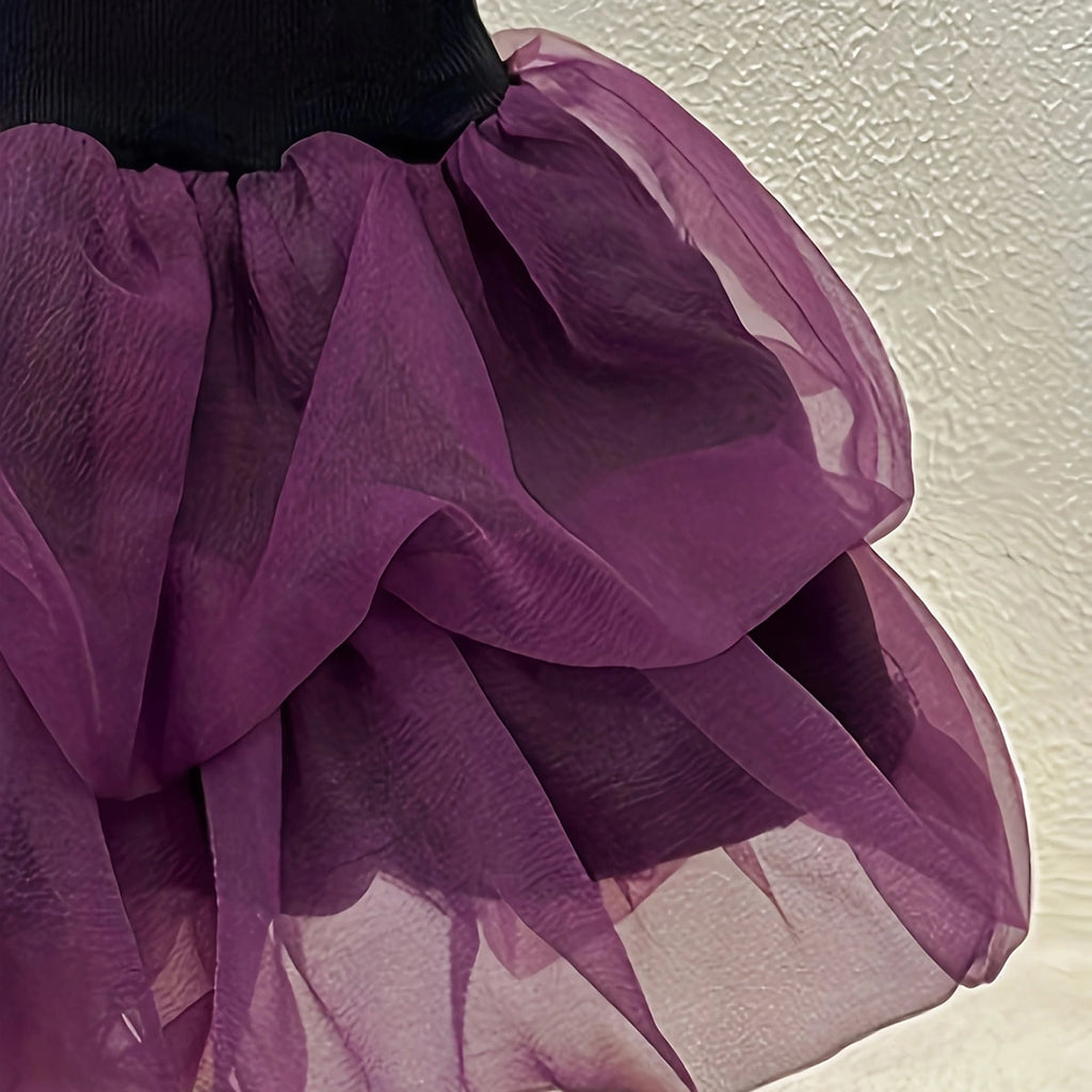 Girls Purple Sleeveless Tulle Ruffles Fit & Flare Dress Casual Dresses