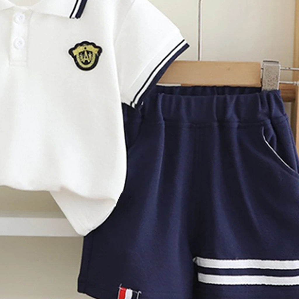 Boys White Short Sleeve Polo T-Shirt With Elasticated Shorts Sets 2 pc. Sets