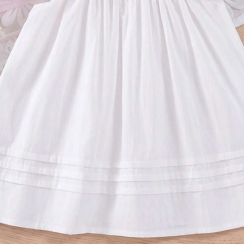 Girls White Embroidered Flutter Sleeve Dress Casual Dresses