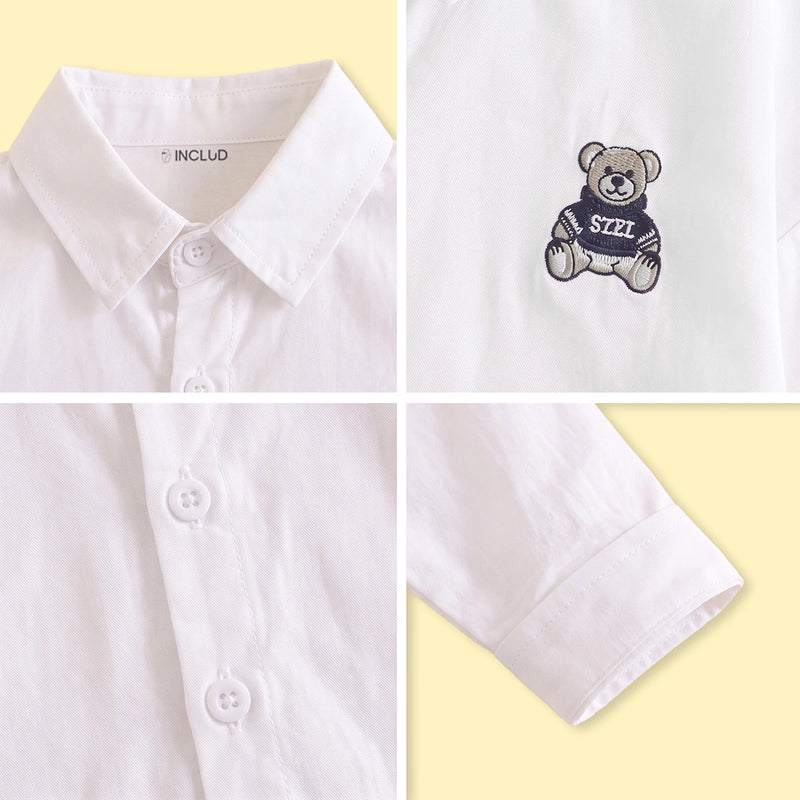 Boys White Embroidered Long Sleeve Shirt Shirts