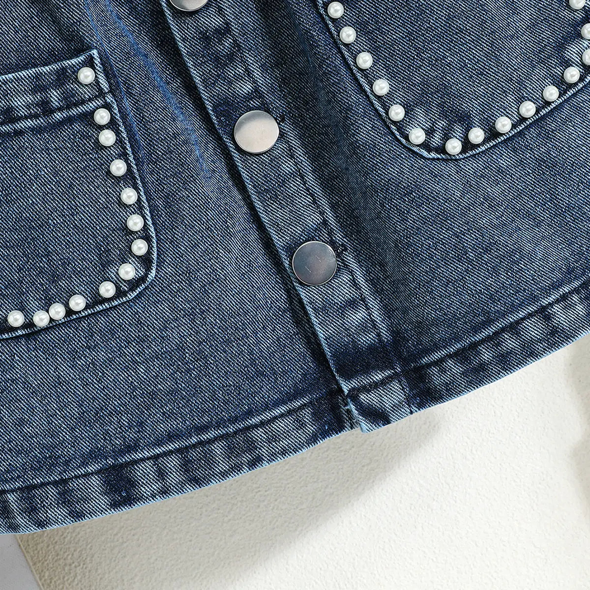 Girls Green Embellished Ribbed Sleeveless Top With Denim Skirt Sets Sets