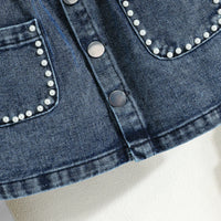Girls Green Embellished Ribbed Sleeveless Top With Denim Skirt Sets Sets