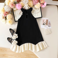 Girls Black Pearl Embellished Sleeveless A-Line Dress Casual Dresses