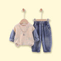 Boys Beige Abstract Print Sweatshirt With Denim Pants Sets 2 pc. Sets Beige 1-2 Y