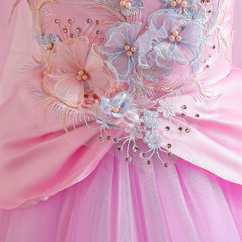 Girls Flower Applique Party Wear Gown Party Dresses   
