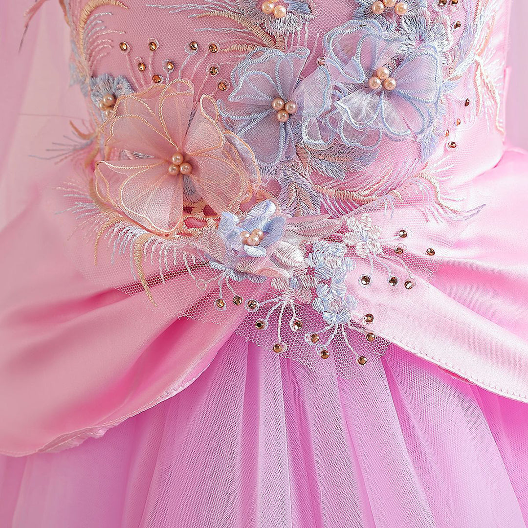 Girls Flower Applique Party Wear Gown Party Dresses   